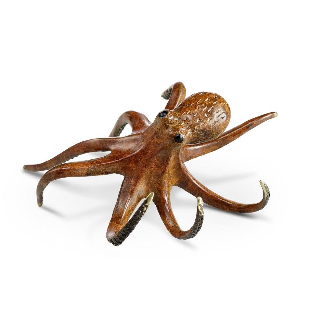 SPI Gallery Handmade Lurking Octopus Shelf Sitter in Vibrant Brass
