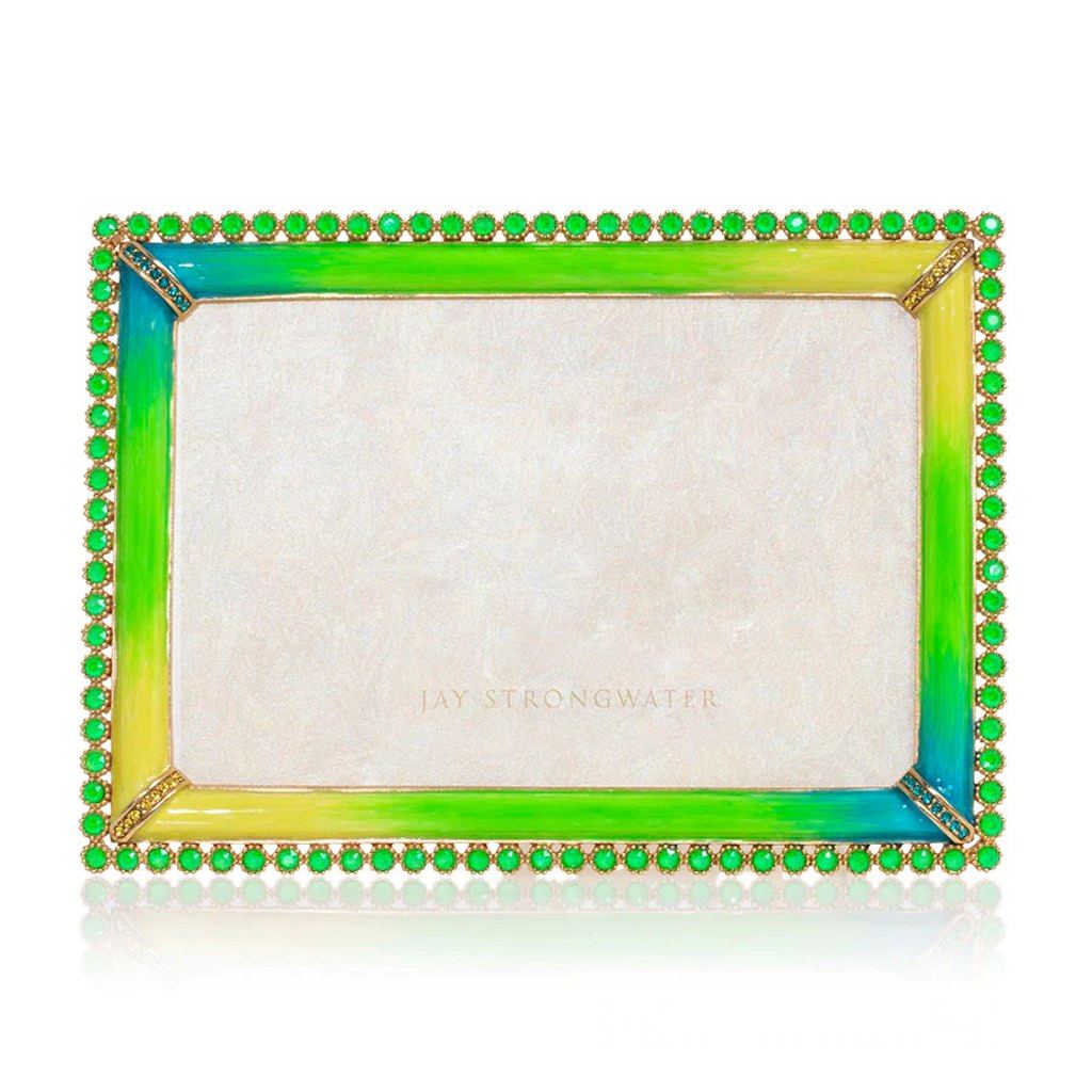 Jay Strongwater Lorraine 4” x 6 Electric Green Enameled Crystal Frame