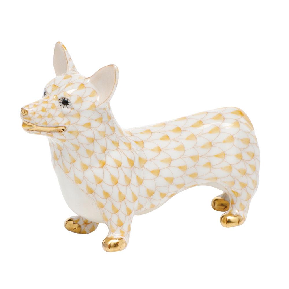 Handmade and Hand - painted Herend Corgi Porcelain Figurine