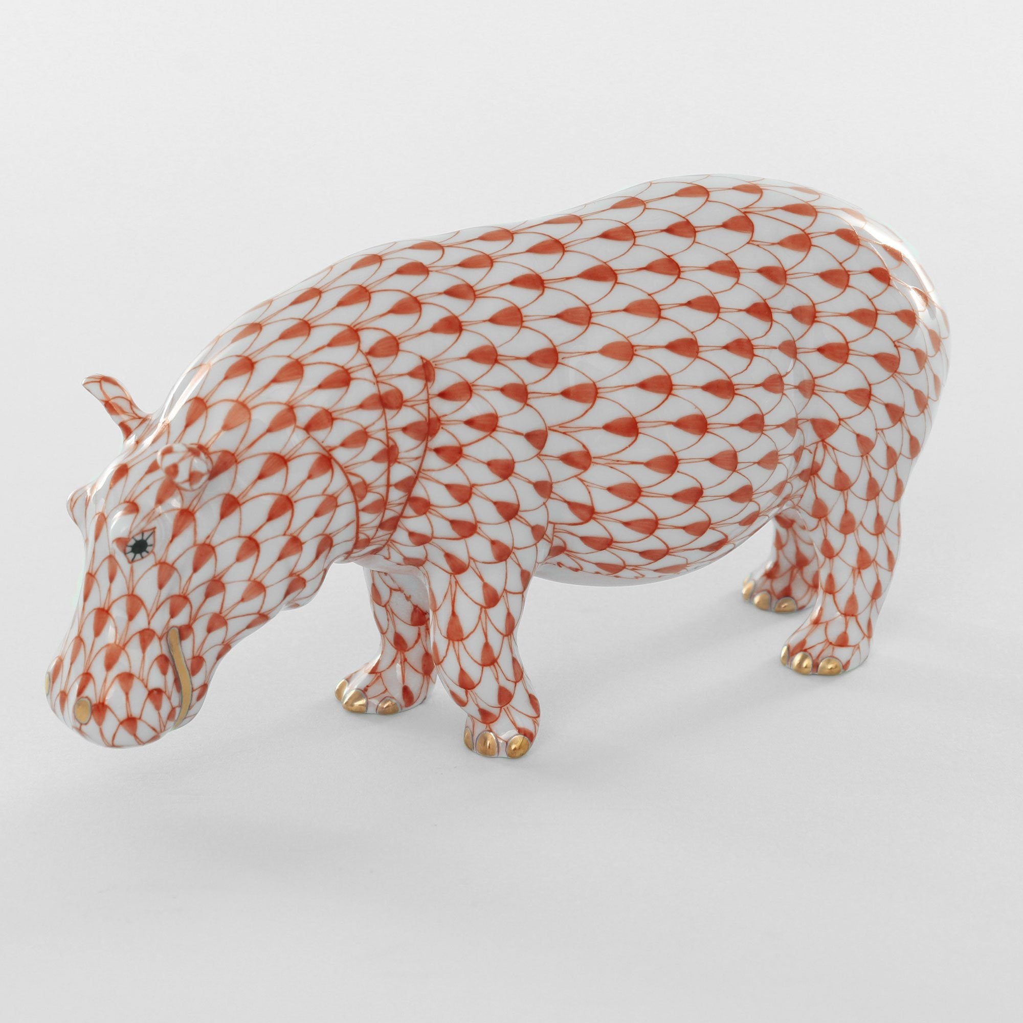 Handmade Herend Medium-Sized Hand-Painted Porcelain Hippopotamus Figurine