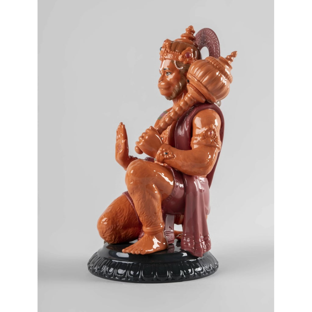 Exquisite Lladro Orange Porcelain Figurine of Hindu Lord Hanuman