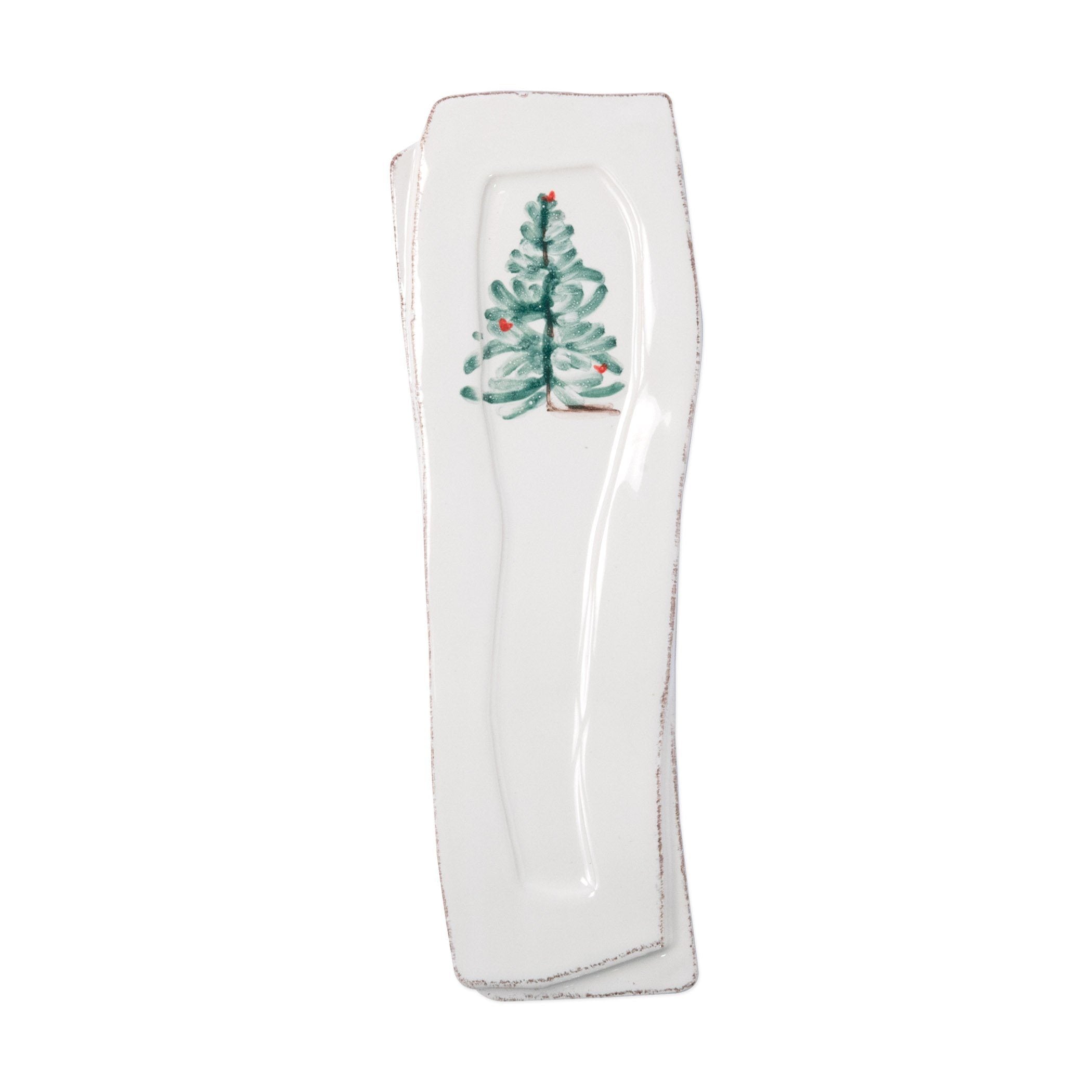 Vietri Italian Stoneware Lastra Pattern Holiday Spoon Rest with Hand - painted Design