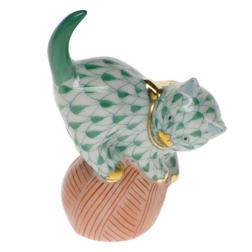 Exquisite Handmade Herend Mischievous Cat Porcelain Figurine