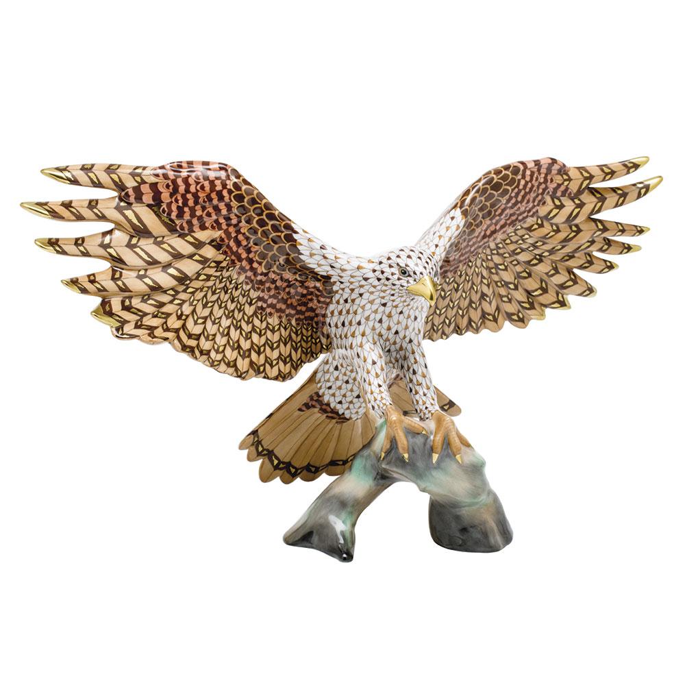 Limited Edition Hand - painted Herend Landing Hawk Porcelain Figurine