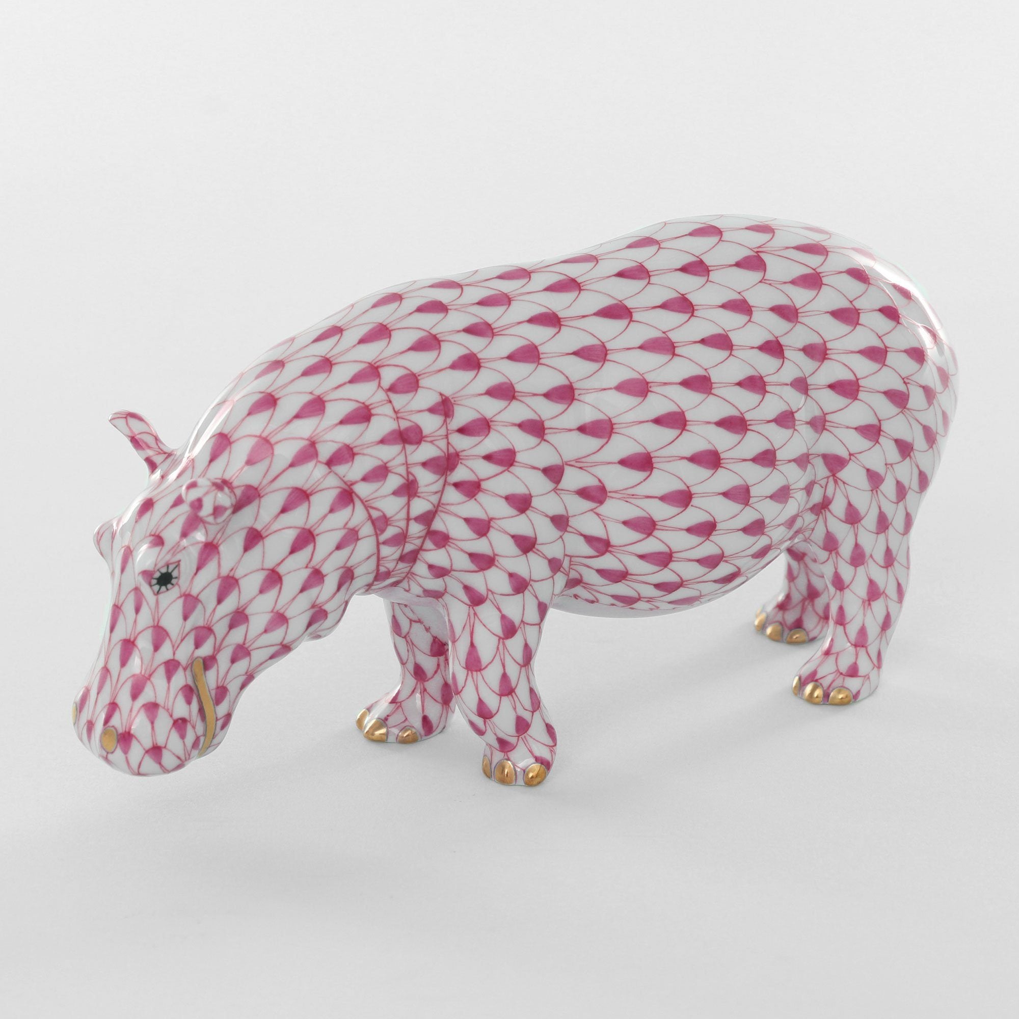 Handmade Herend Medium-Sized Hand-Painted Porcelain Hippopotamus Figurine