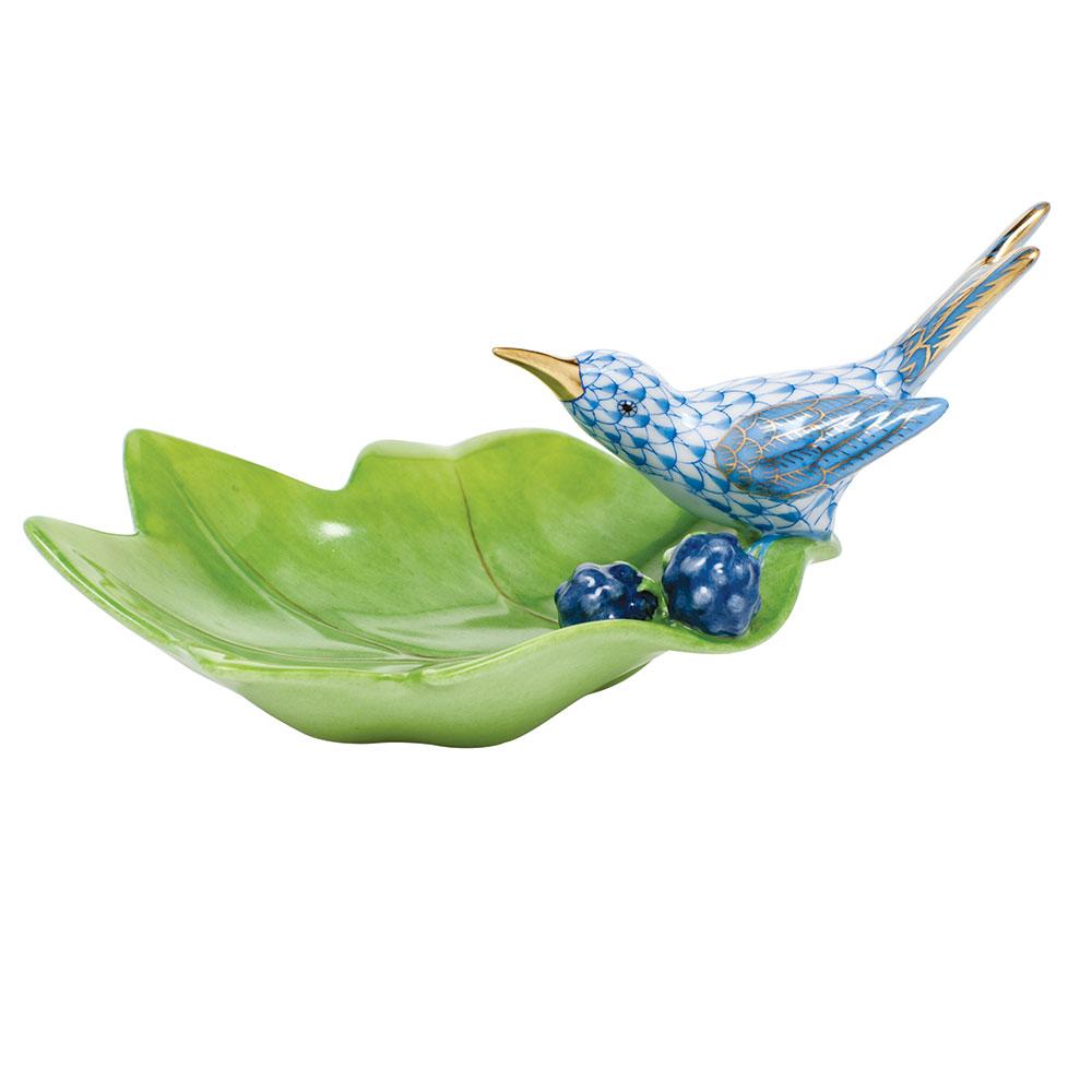 Exquisite Hand - painted Herend Hummingbird on Leaf Porcelain Figurine