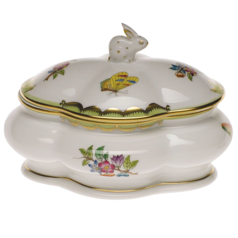 Handmade Herend Queen Victoria Bonbon Dish with Charming Bunny Lid