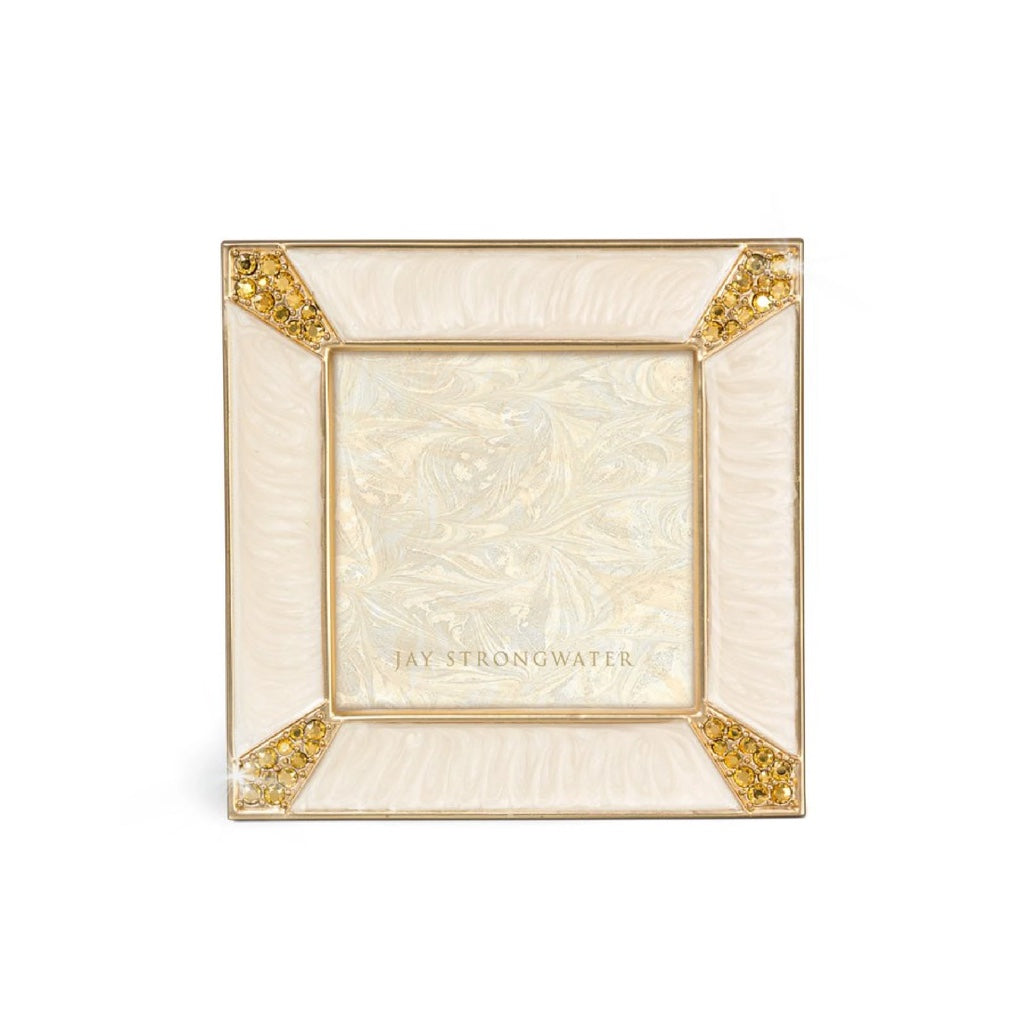 Jay Strongwater Gold-plated Handmade 2 Square Photo Frame with Leland Pave Corner and Swarovski Crystals