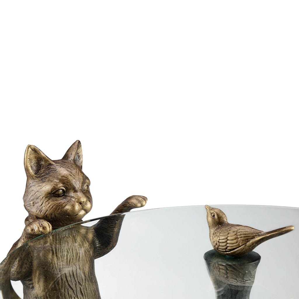 SPI Home Whimsical Curious Cats Aluminum End Table with Glass Top
