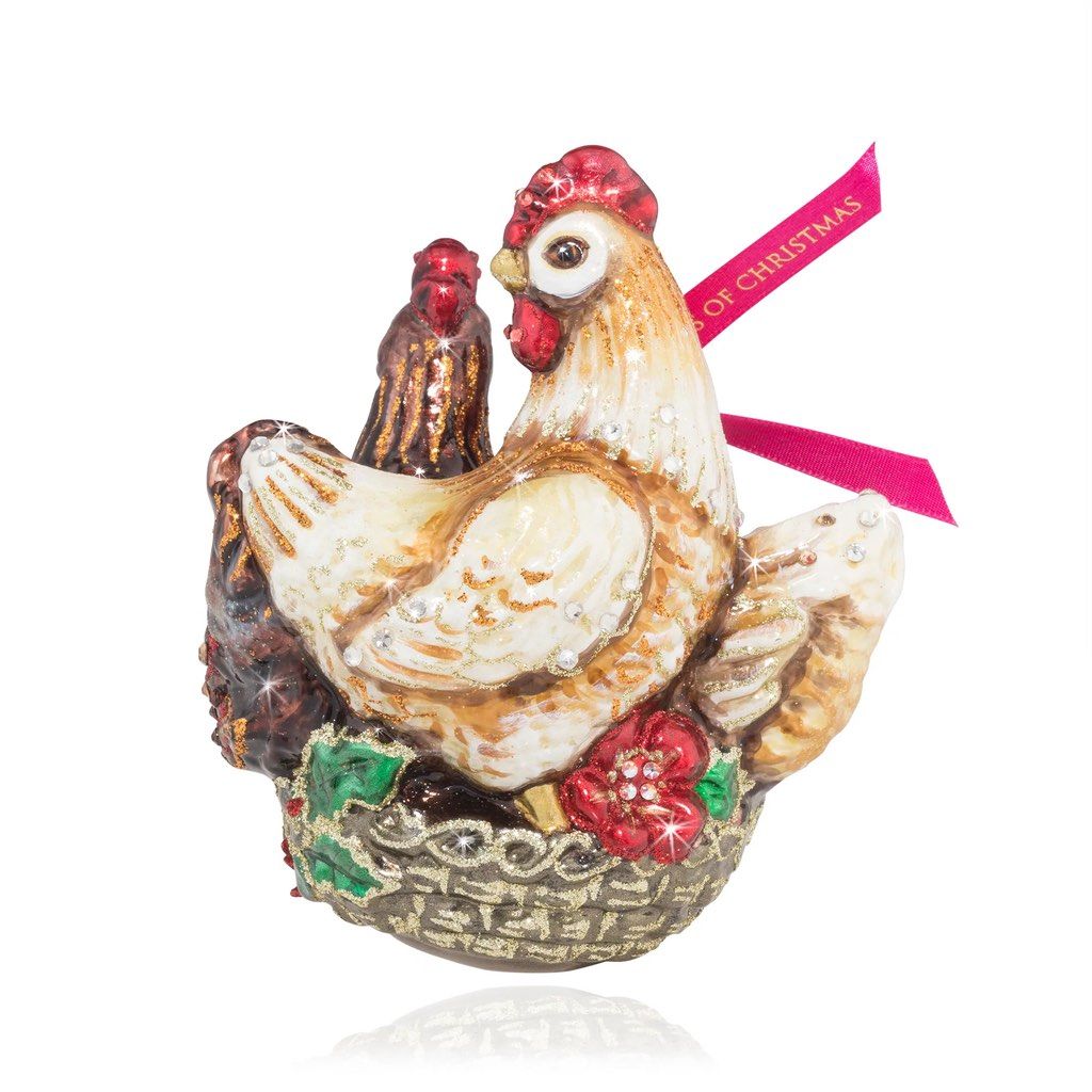 Exquisite Jay Strongwater Hand - crafted Three French Hens Glass Christmas Ornament