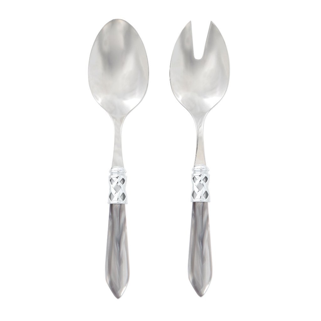 Vietri Aladdin Set of Shiny Chrome Salad Servers, Handmade in Italy
