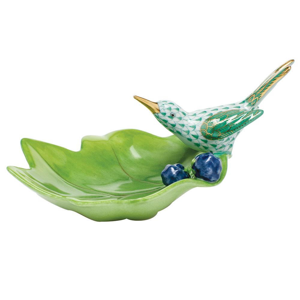 Exquisite Hand - painted Herend Hummingbird on Leaf Porcelain Figurine