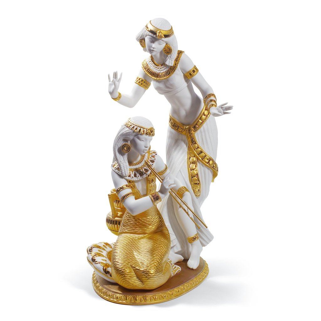 Limited Edition Lladro Handmade Porcelain Figurine of Dancers From The Nile with Golden Art Deco Design, Limited to 500 Pieces