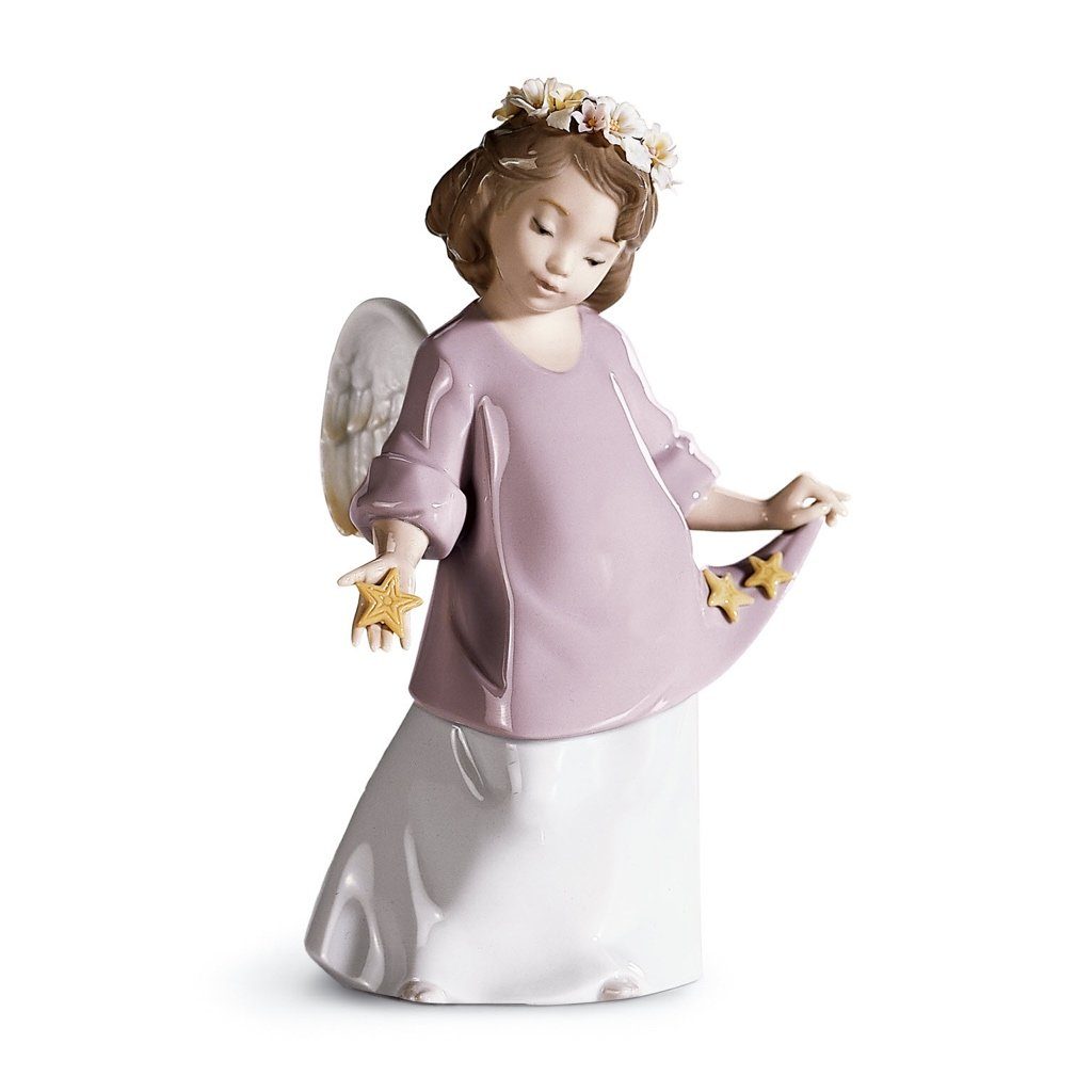Exquisite Handmade Lladro Porcelain Figurine of a Girl Angel with Gold Stars