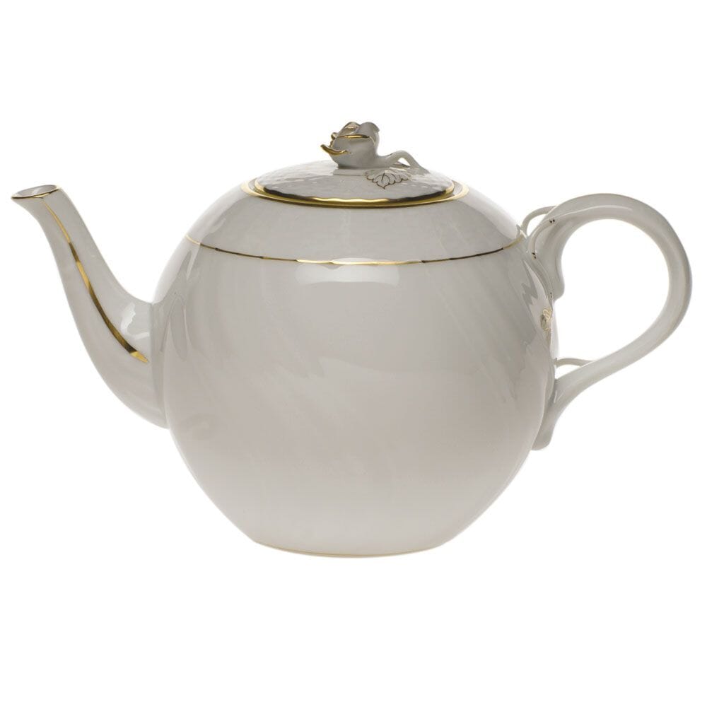 Exquisite Herend Tea Pot with Rose and Golden Edge, 36 Ounce Capacity