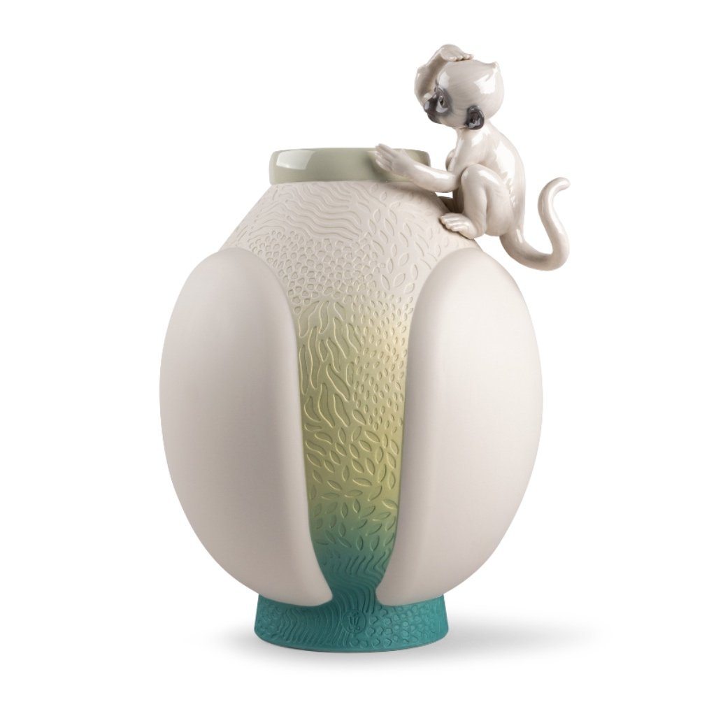 Exquisite Handmade Lladro Porcelain Monkey-shaped Decorative Vase
