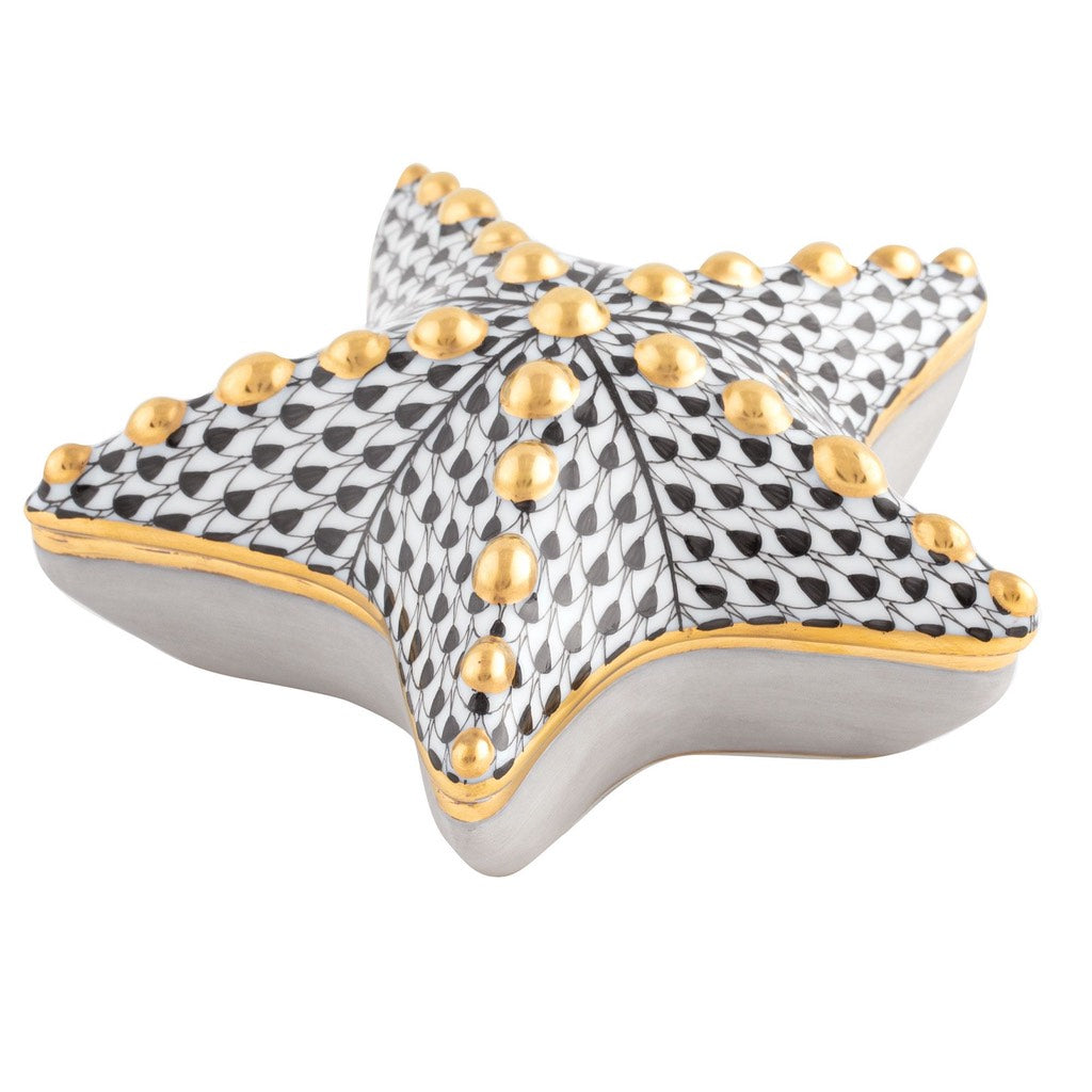 Handmade Herend Porcelain Starfish Box with 24Kt Gold Accents