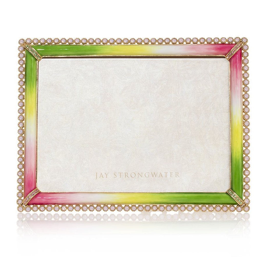 Jay Strongwater 5” x 7 Flora Frame with 14K Gold, Hand - Enameled and Swarovski Crystals