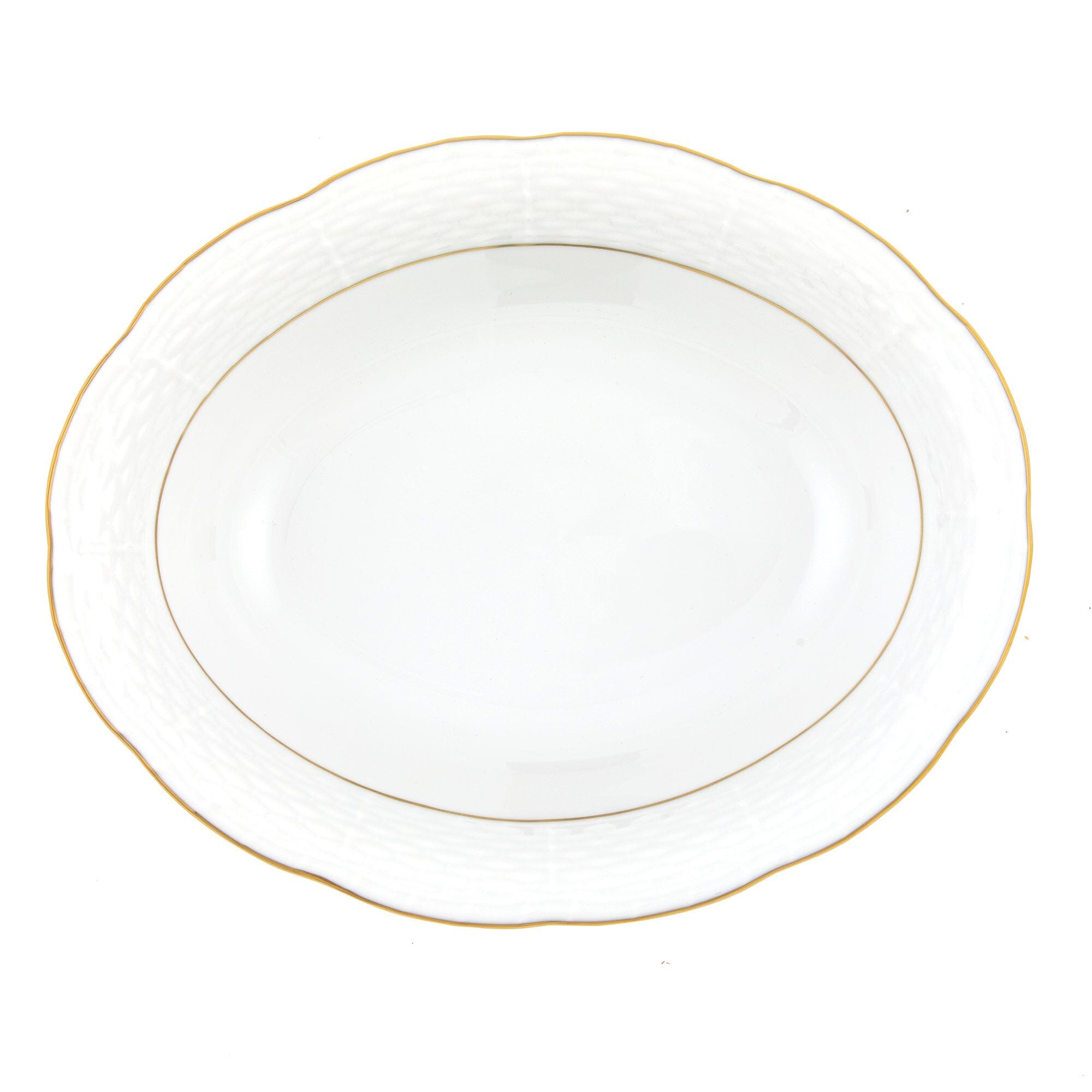 Herend Oval Vegetable Serving Dish with a Stunning Golden Edge
