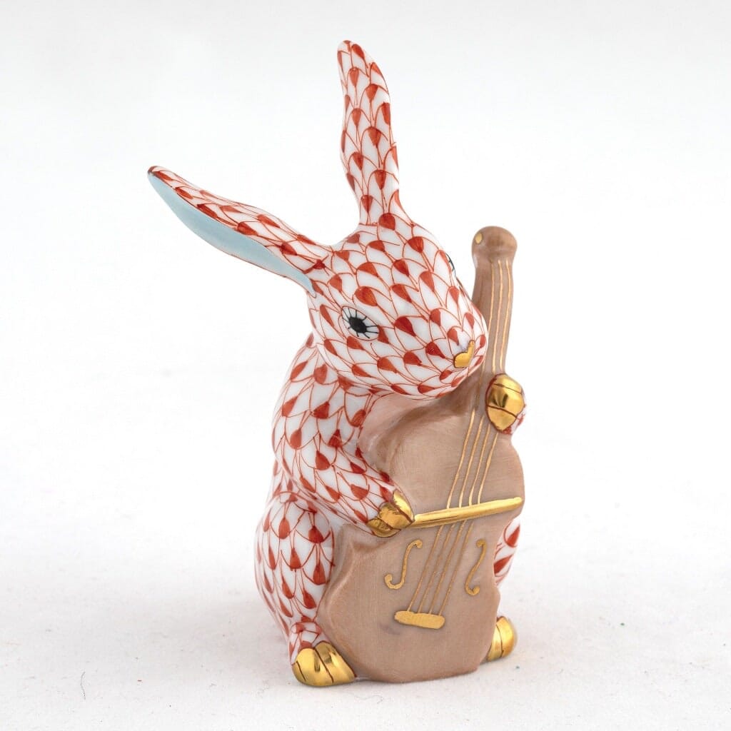 Herend Handmade Porcelain Cello Bunny Figurine for Charming Decor