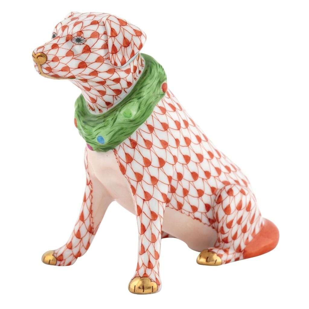 Herend Handmade Porcelain Holiday Dog Figurine for Christmas Decor