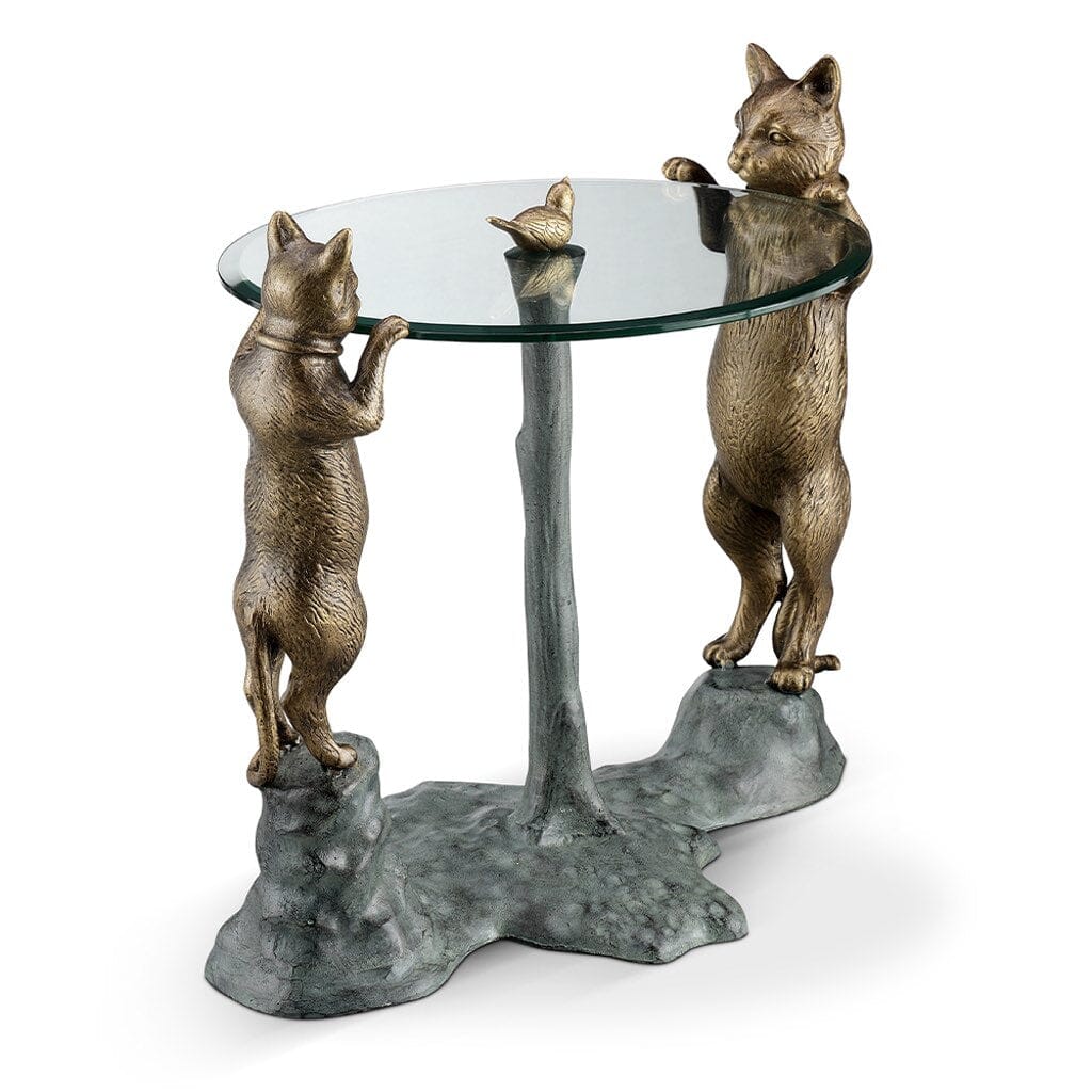 SPI Home Whimsical Curious Cats Aluminum End Table with Glass Top