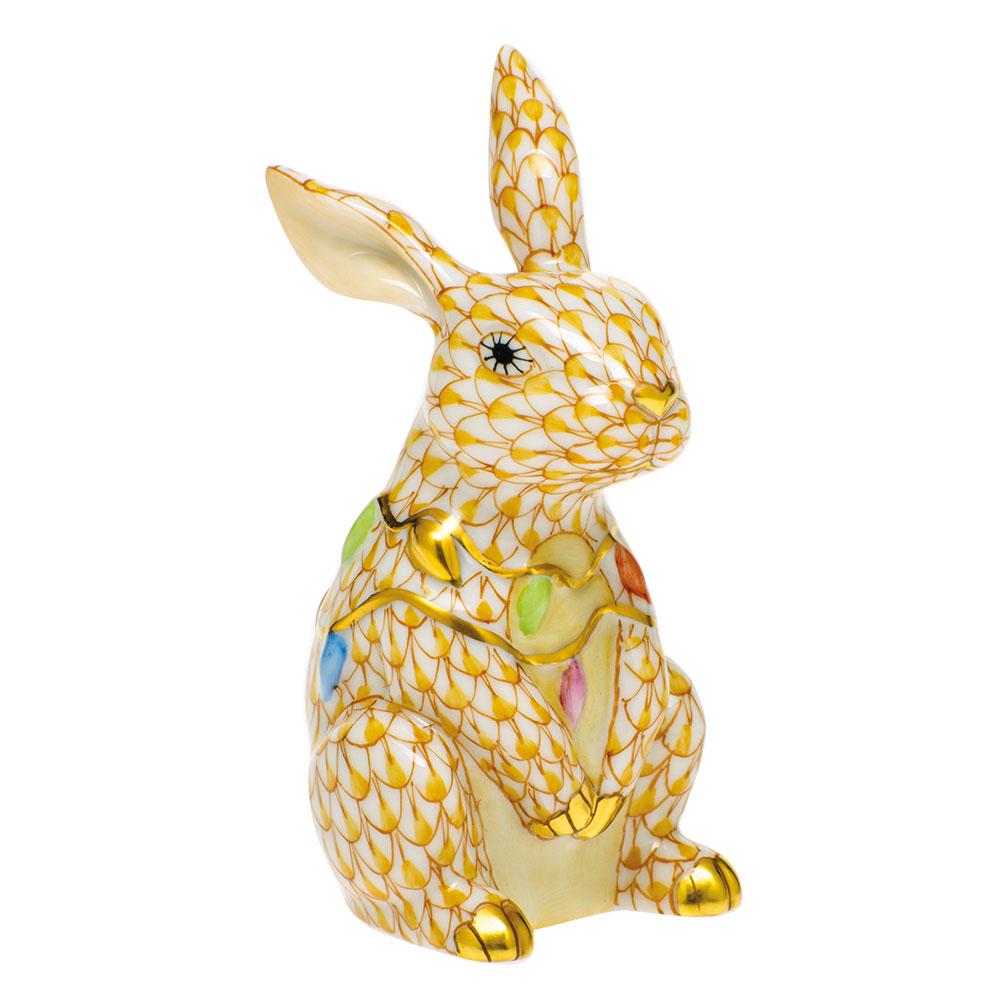 Exquisite Herend Handmade Porcelain Bunny Figurine Adorned with Christmas Lights