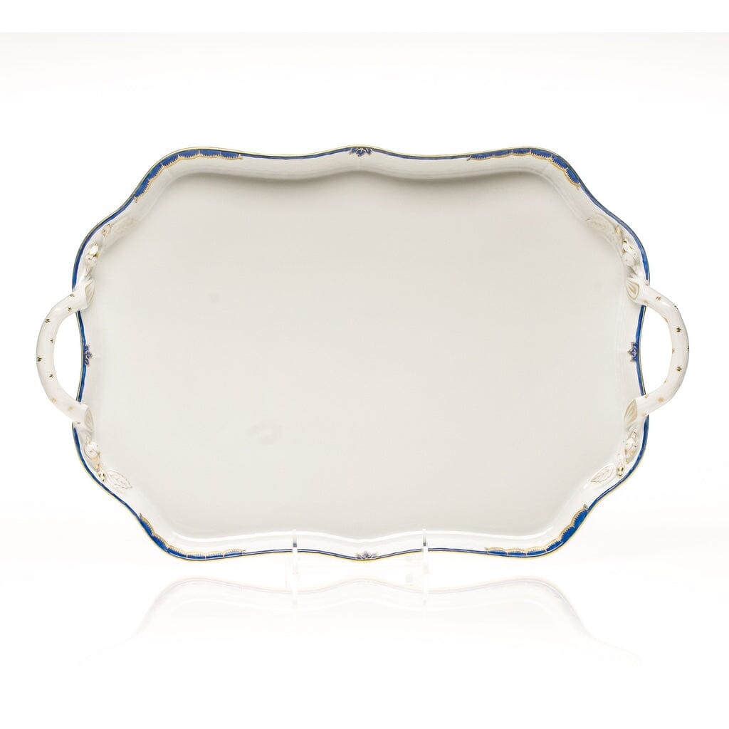 Herend Porcelain Princess Victoria Pattern Rectangular Serving Tray with Delicate Branch Handles