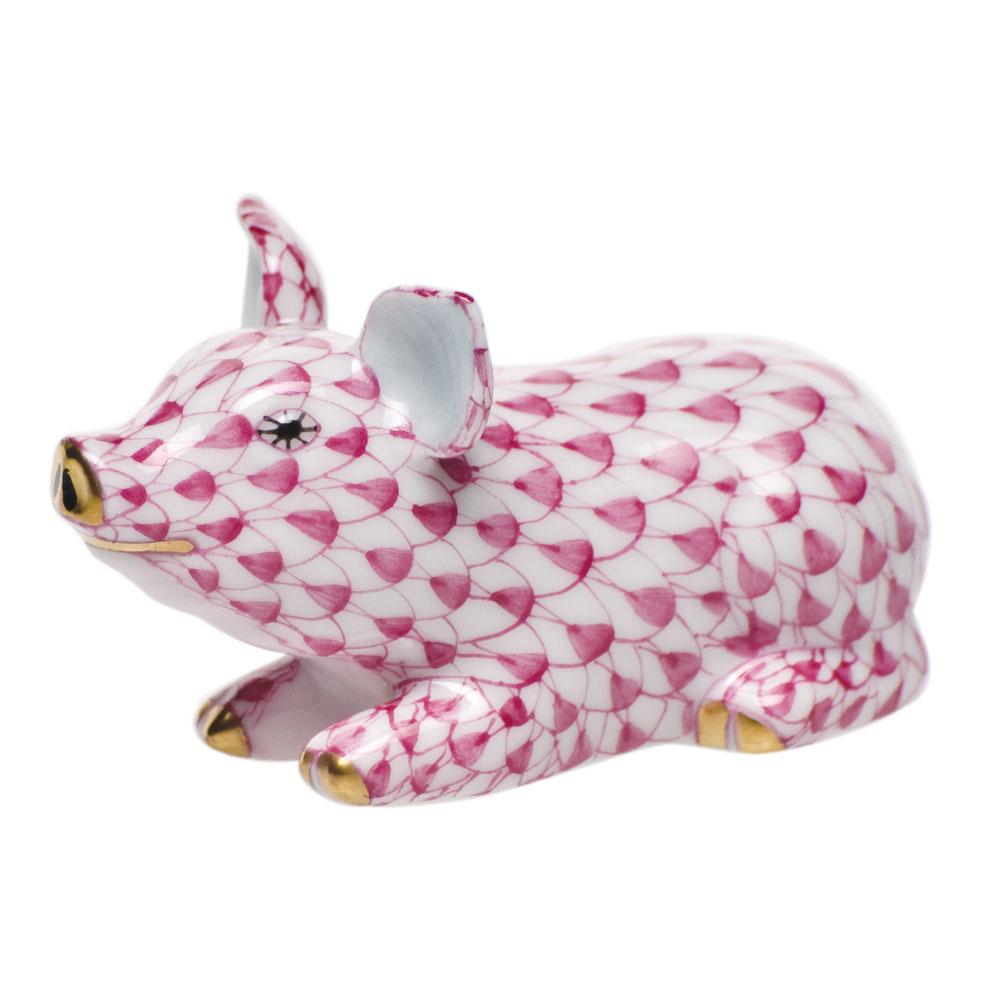 Exquisite Hand - painted Herend Lying Little Pig Porcelain Figurine