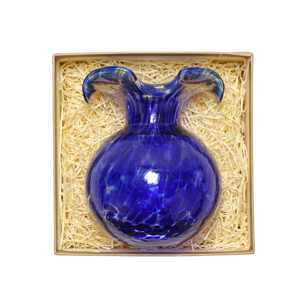 Vietri Exquisite Cobalt Tortoiseshell Mouth-Blown Glass Bud Vase Inspired by Hibiscus Flower