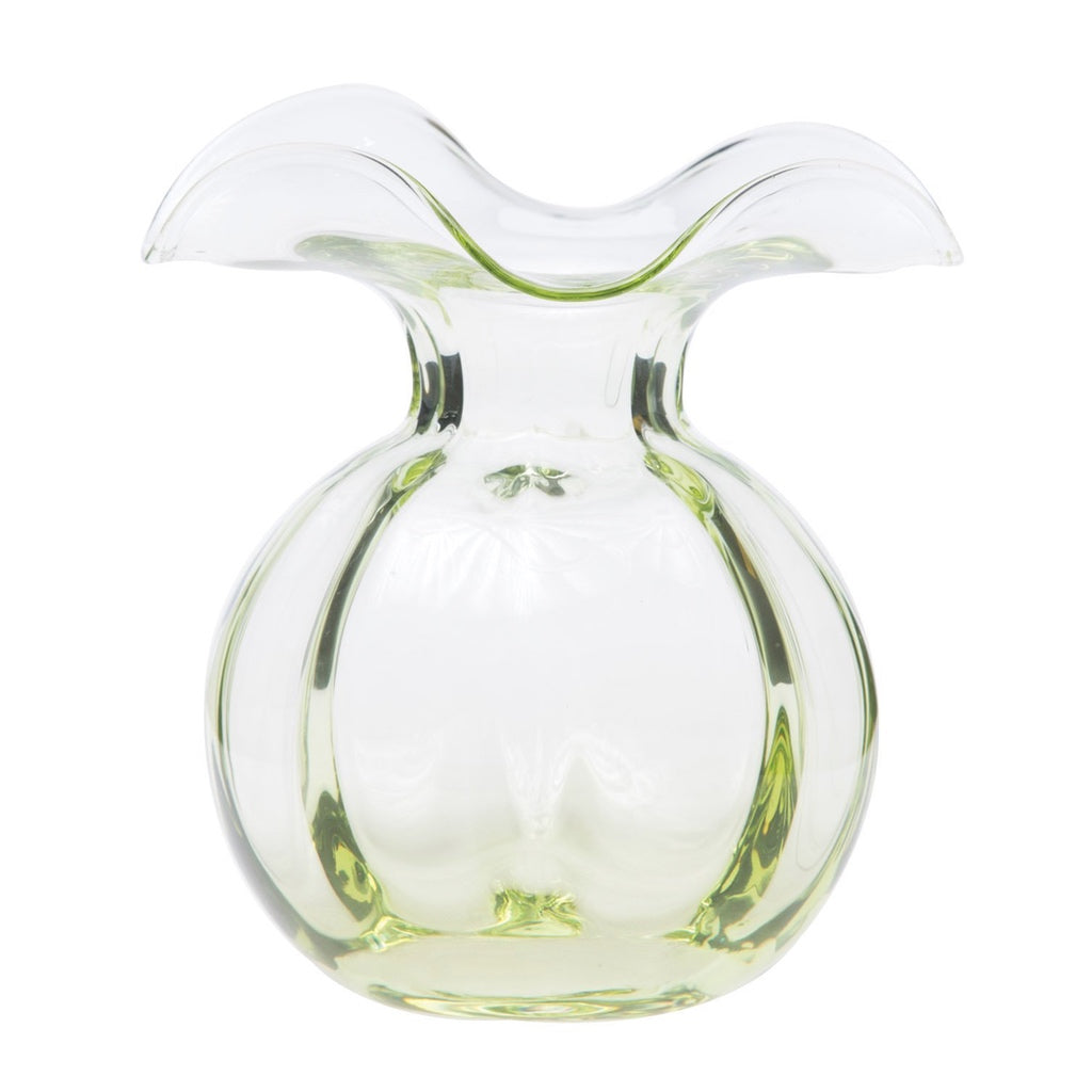 Medium-Sized Green Fluted Mouth-Blown Vietri Hibiscus-Inspired Glass Vase