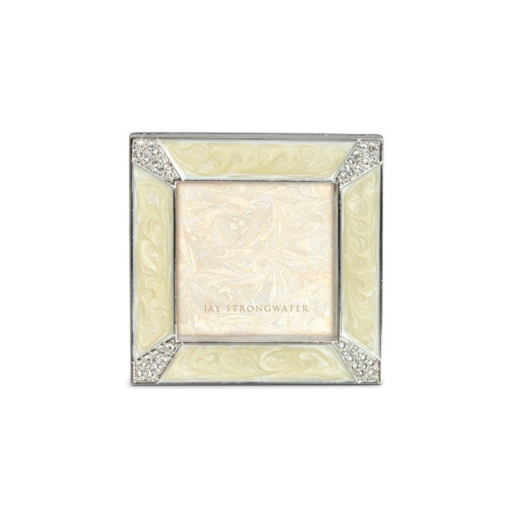 Jay Strongwater Decorative Crystal Pearl Square Picture Frame with Leland Pave Corner Design