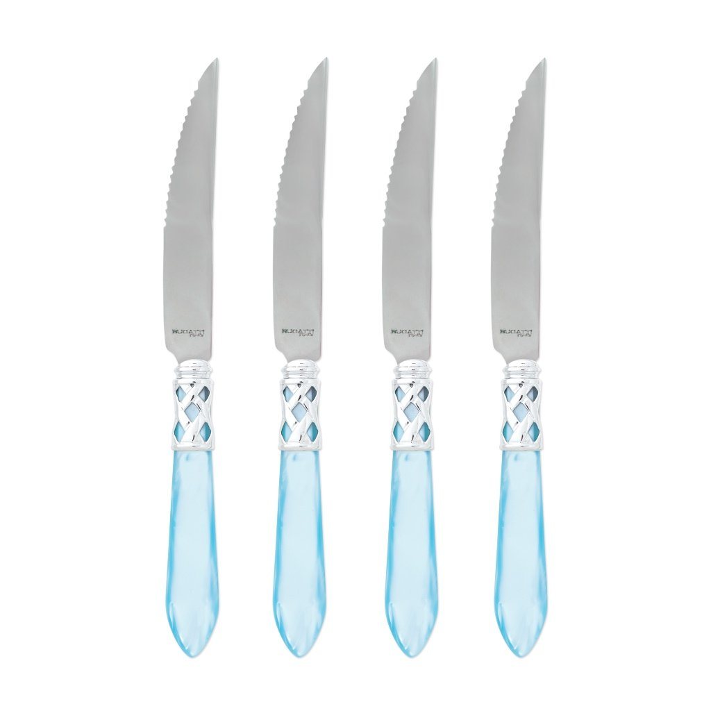 Vietri Aladdin Set of 4 High - Glossy Chrome Finish Steak Knives for Sophisticated Dining