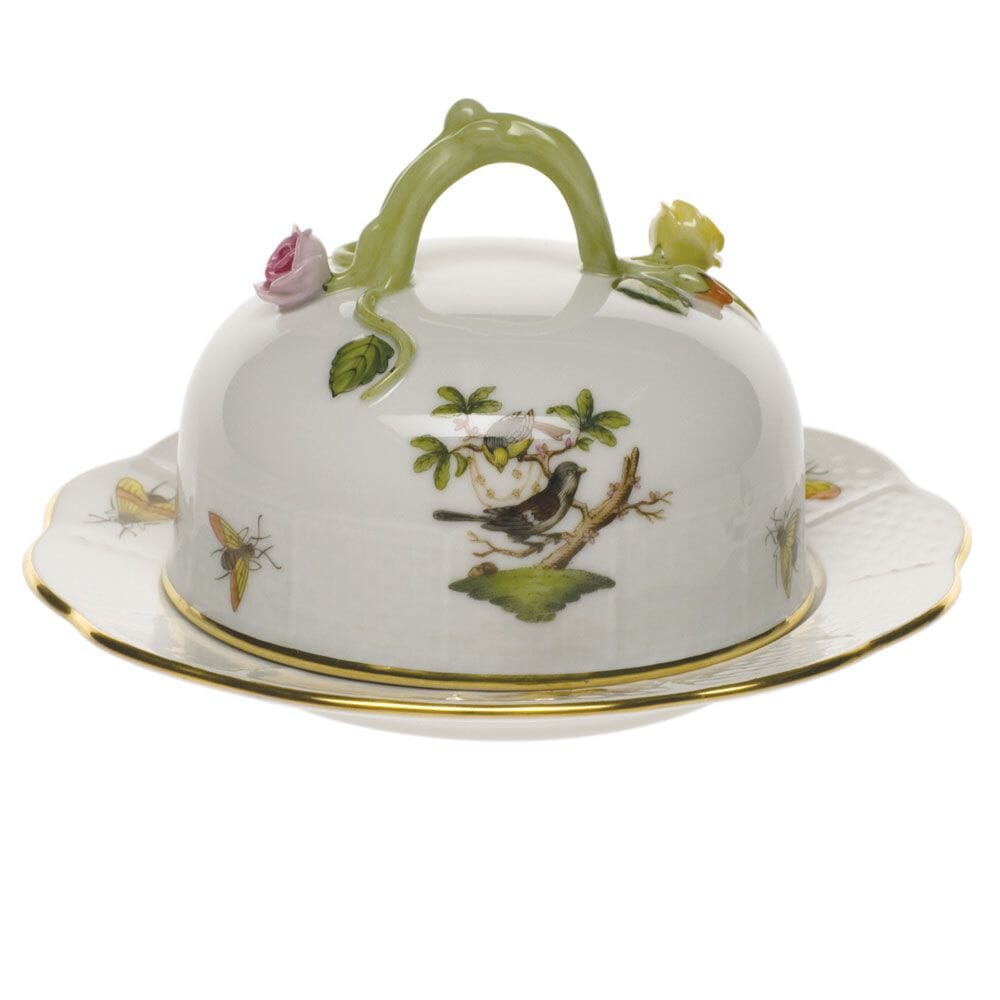 Exquisite Hand - painted Herend Rothschild Bird Porcelain Covered Butter Dish