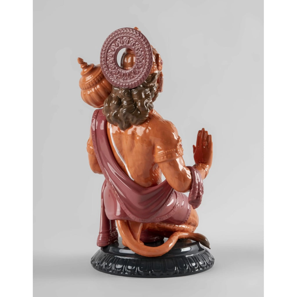 Exquisite Lladro Orange Porcelain Figurine of Hindu Lord Hanuman