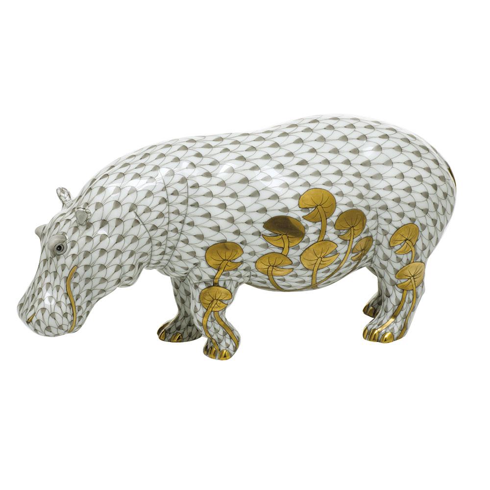 Limited Edition Herend Hand - painted Porcelain Hippopotamus Figurine for Collectors