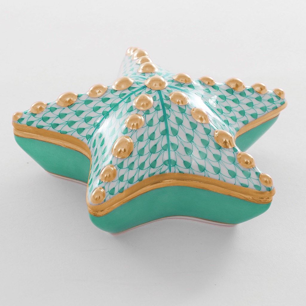 Handmade Herend Porcelain Starfish Box with 24Kt Gold Accents