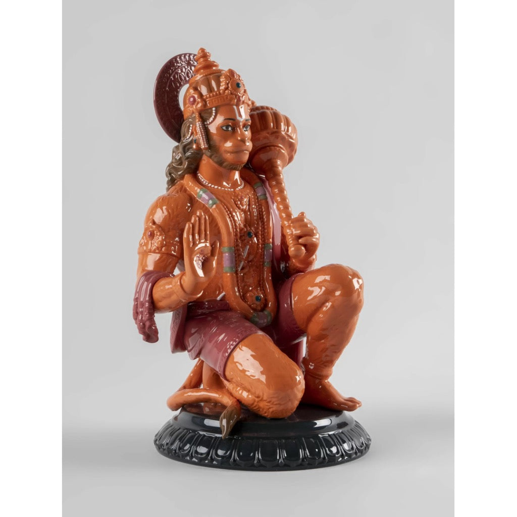 Exquisite Lladro Orange Porcelain Figurine of Hindu Lord Hanuman