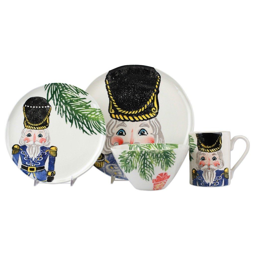 Vietri Blue Four - Piece Dinnerware Place Setting with Hand - Painted Nutcrackers Design