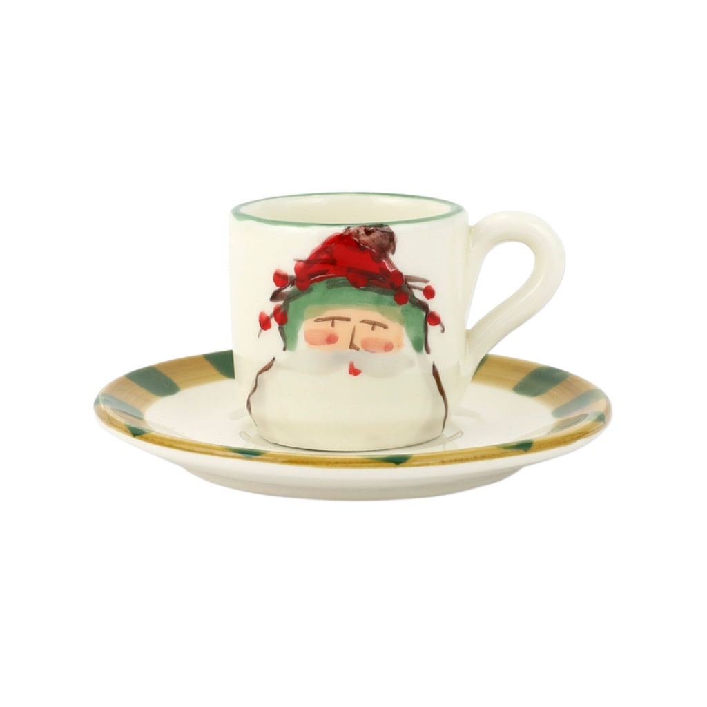 Vietri Assorted Old St. Nick Espresso Cups and Saucers - 4-Piece Set