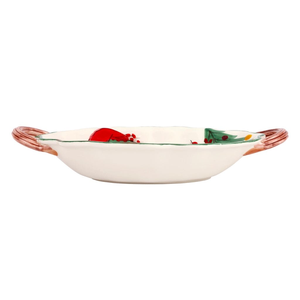 Vietri Handmade Old St. Nick Scalloped Oval Bowl with Cheerful Design