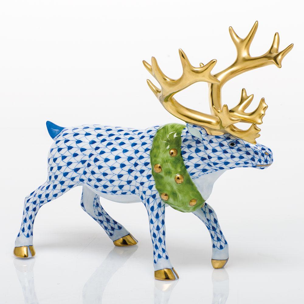 Exquisite Hand - painted Herend Holiday Reindeer Porcelain Figurine