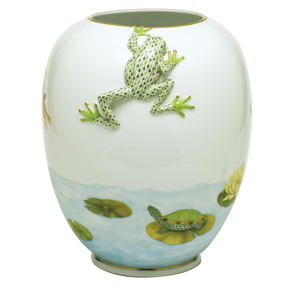 Limited Edition Herend Hand - painted Aquatic Garden Porcelain Vase