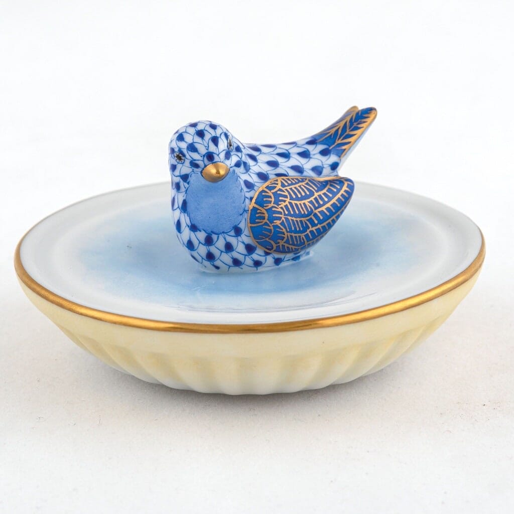 Handmade Herend Porcelain Figurine of a Bird Enjoying a Bath