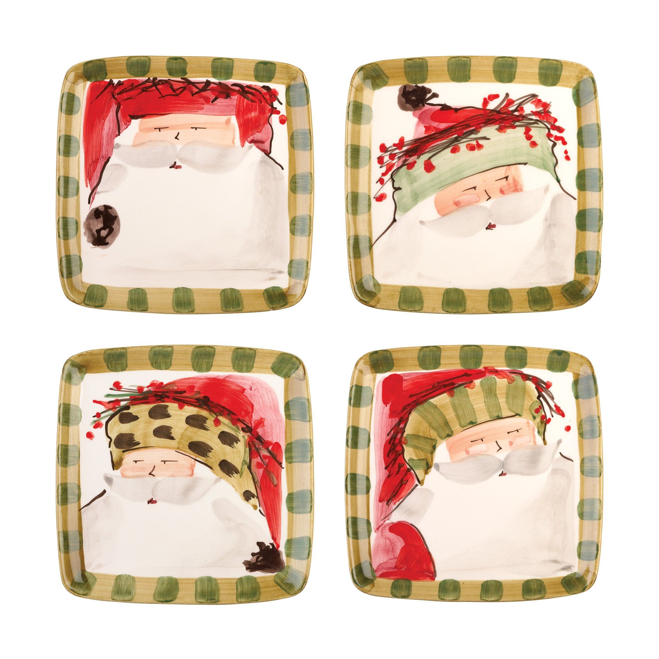 Vietri Assorted Square Old St. Nick Salad Plates - Set of 4