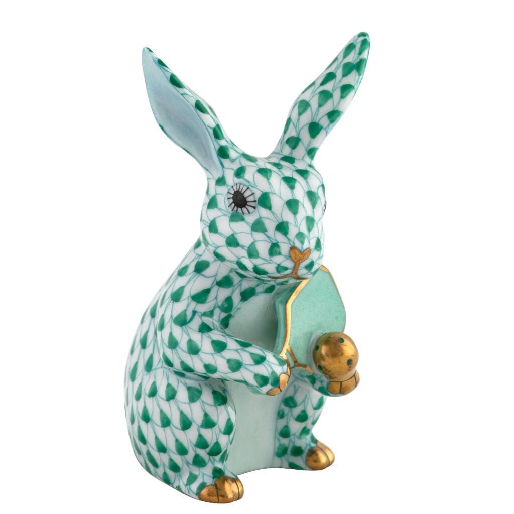 Handmade Herend Porcelain Pickleball Bunny Figurine - A Whimsical Gift