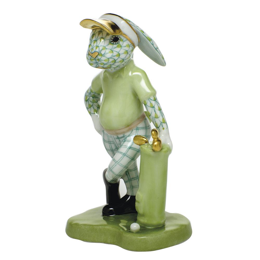 Handmade Herend Golf Bunny Porcelain Figurine with Exquisite Paint