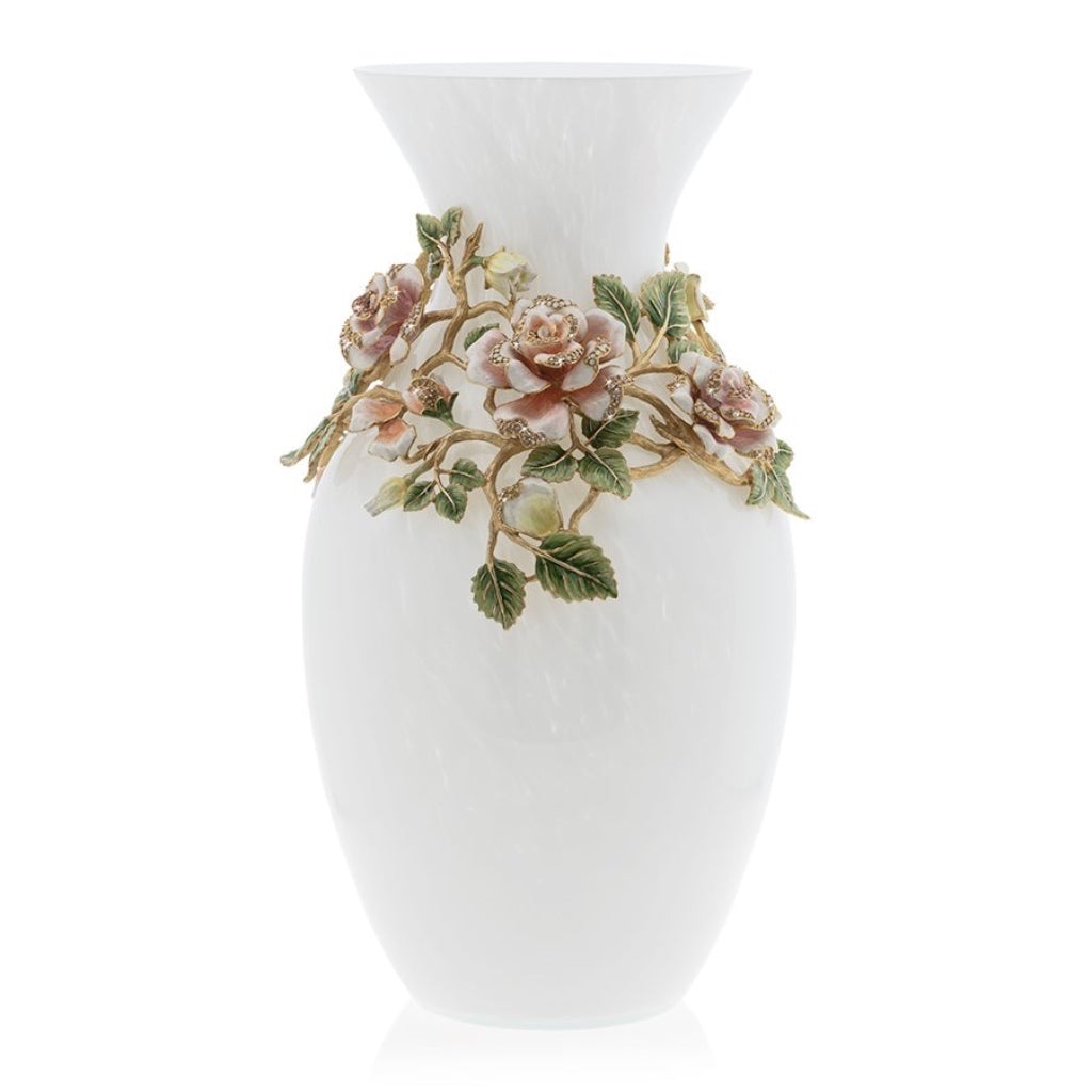 Jay Strongwater's Exquisite Gabrielle Rose Handmade Grand Vase with 14K Gold Finish