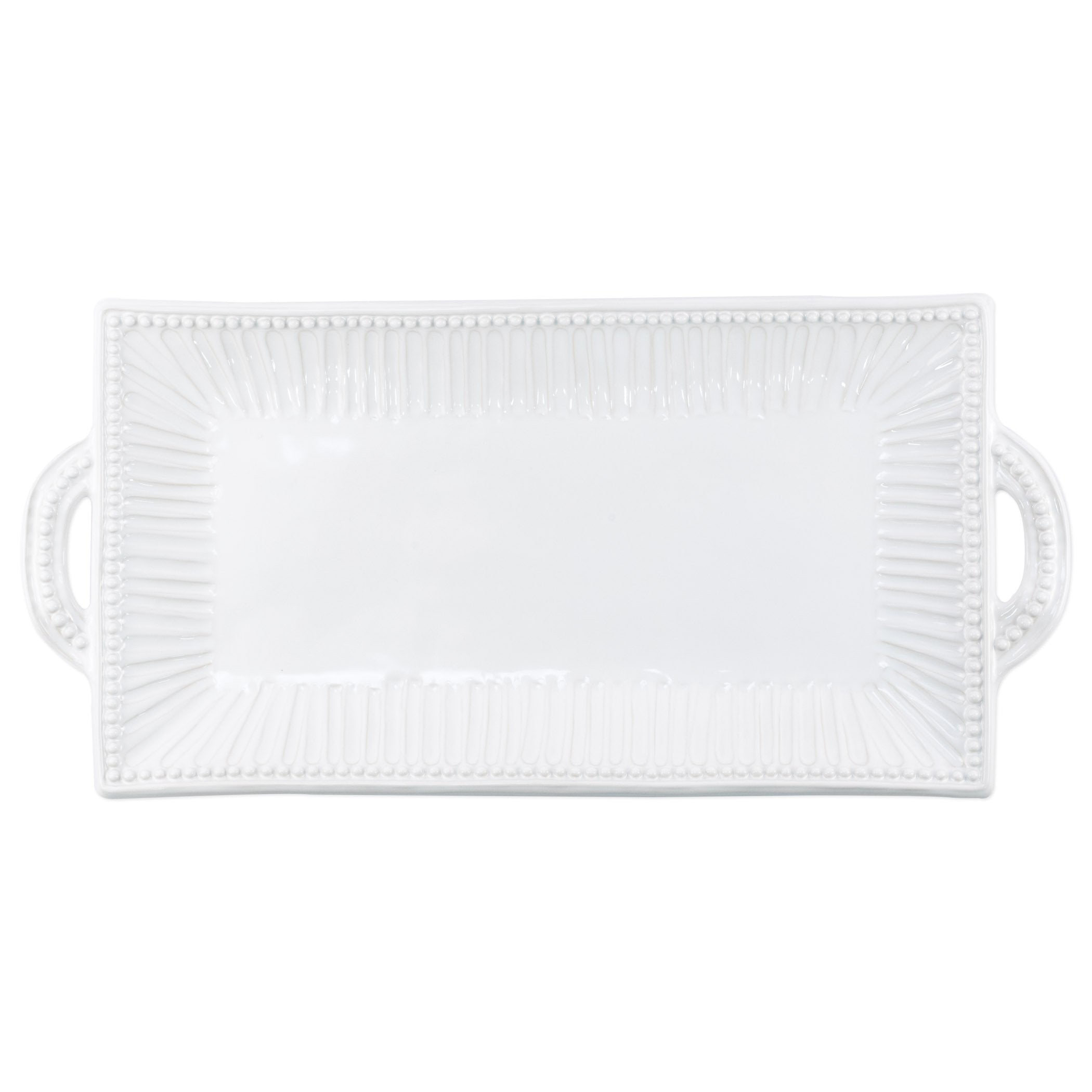 Vietri Handmade White Stone Stripe Rectangular Platter with Handles