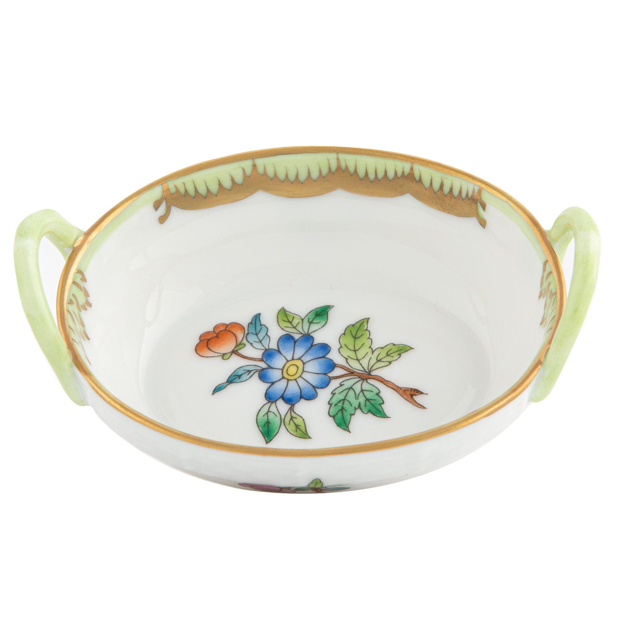 Herend Porcelain Small Basket with Handles Featuring the Iconic Queen Victoria Pattern